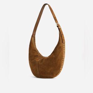 Madewell Essential Curve Bag Brown Suede w/ Gold Side Studs NWT $218